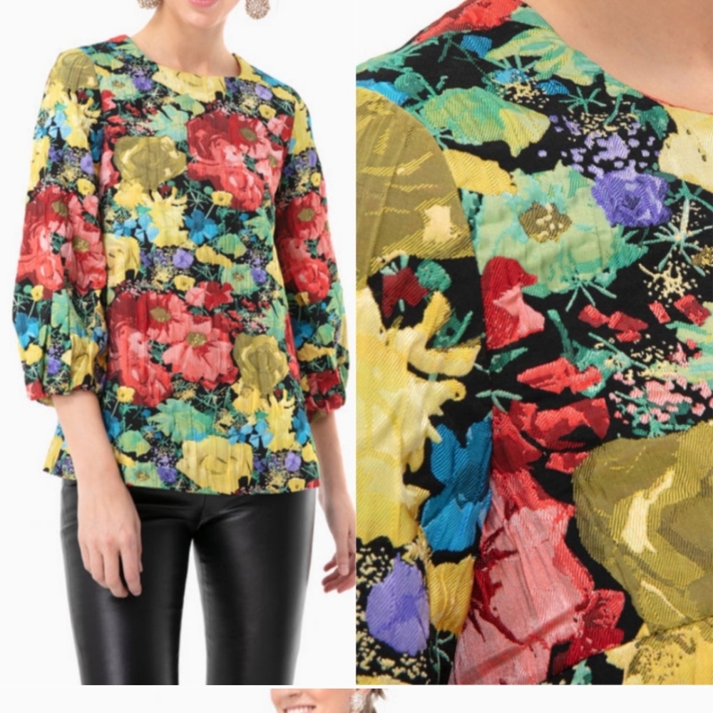 NEW Tuckernuck Floral Jacquard Blouse Multicolored Small Holiday